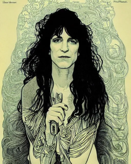 Image similar to Patti Smith by Rick Griffin Roland Topor Alphonse Mucha Will Eisner