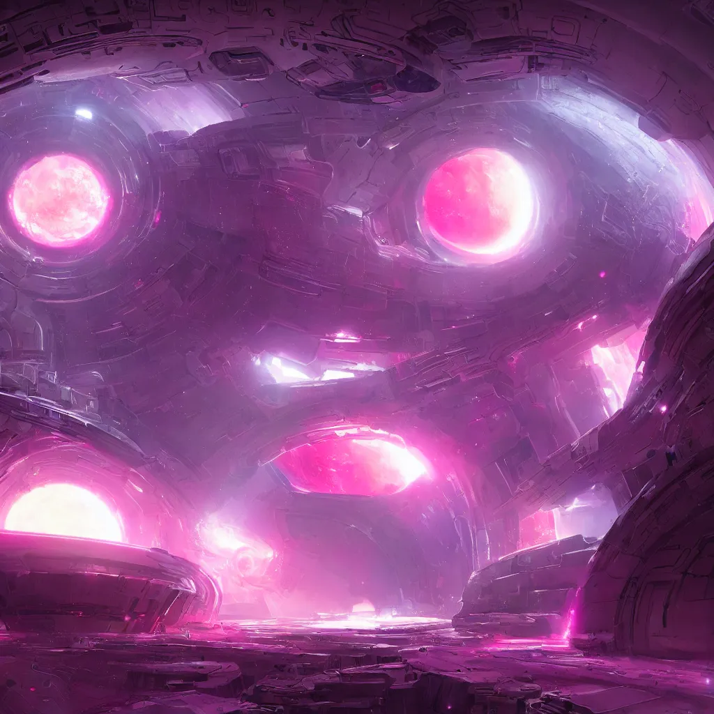 Prompt: scifi portal entrance, dyson sphere program pink planet, concept art, by greg rutkowski, xray melting colors