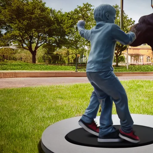 Prompt: a statue of joe biden chasing a child, octane render, 3 d render, 4 k, hyper realistic, super detailed.