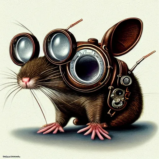 Image similar to a rat with steampunk googles, by Naoto Hattori