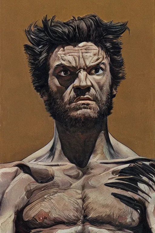 Image similar to Wolverine from the X-Men painting by Lucian Freud