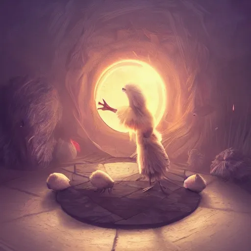 Image similar to a chick inside a magical circle, fantasy art, concept, trending on Artstation