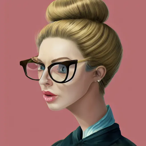 Prompt: middle aged beautiful french woman with blonde hair tied in a strict bun, spectacles, lots of makeup, arrogant, rich, expensive voluminous dress, character portrait, digital art, high quality, 8 k, detailed, d & d character,