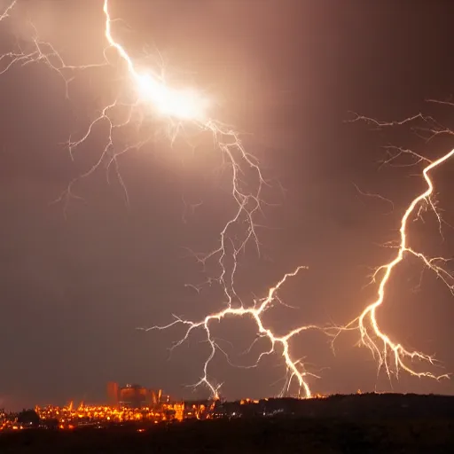 Prompt: a flying steampunk fortress, explosive storm, behrens style