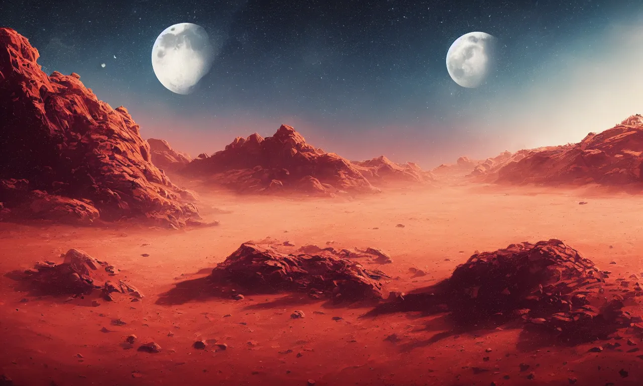 Image similar to mars and moon ground by alena aenami artworks in 4 k