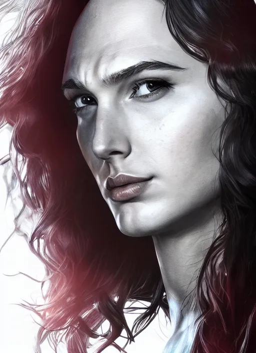 Image similar to a potrait of gal gadot as wanda maximoff in the movie Wanda Vision by Zack Snyder, 8k photorealistic, cinematic lighting, HD, high details, dramatic, trending on artstation, view from above