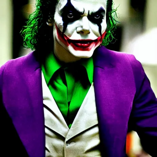 Image similar to stunning awe inspiring michael jackson as the joker, movie still 8 k hdr atmospheric lighting