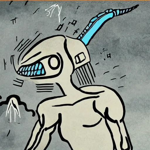 Prompt: Alien invasion in the style of a cave painting