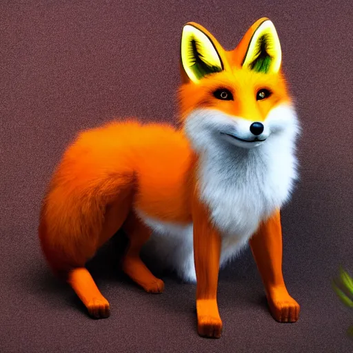 Image similar to Portrait photography of an Emerald fox sculpture with glowing orange eyes