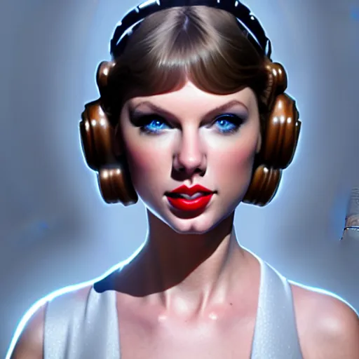 Image similar to Portrait of Taylor Swift as Princess Leia in Star Wars, intricate, elegant, super highly detailed, professional digital painting, artstation, concept art, smooth, sharp focus, no blur, no dof, extreme illustration, Unreal Engine 5, 8K