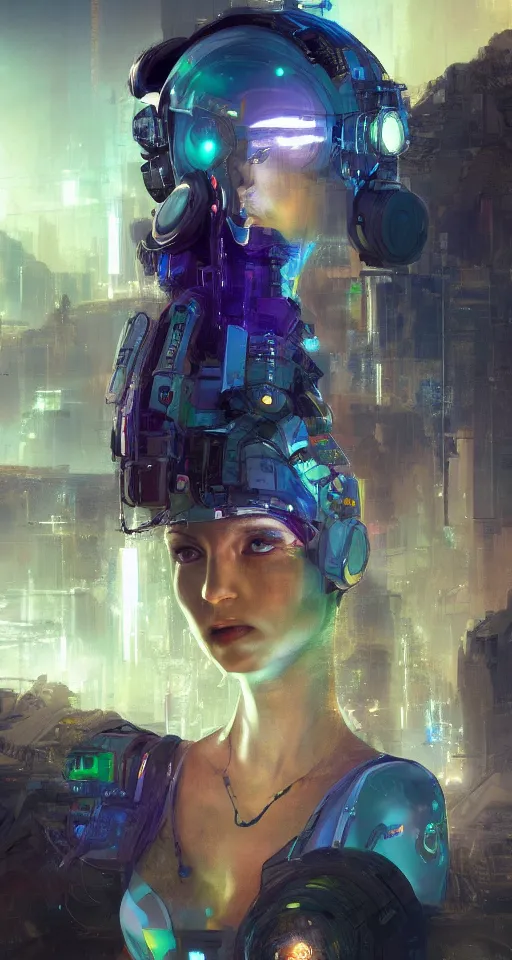 Prompt: portrait of solarpunk cyber girl, 4k photo by steve mccurry, craig mullins, artstation, detailed, 8k