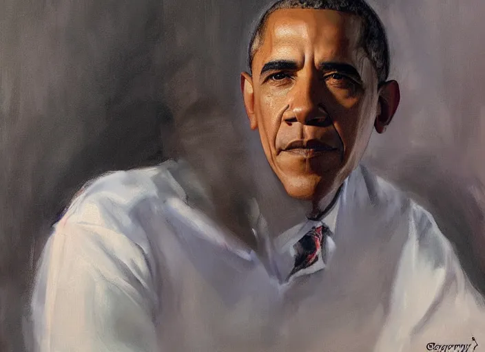 Prompt: a highly detailed beautiful portrait of obama, by gregory manchess, james gurney, james jean