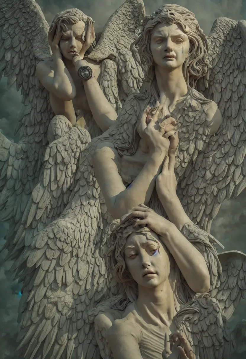 Image similar to beautiful very extreme closeup portrait, weeping angels, angel of grief, stone statues, frightening doctor who monsters, unreal engine, greg rutkowski, loish, rhads, beeple, tom bagshaw, alphonse mucha, global illumination, detailed and intricate environment