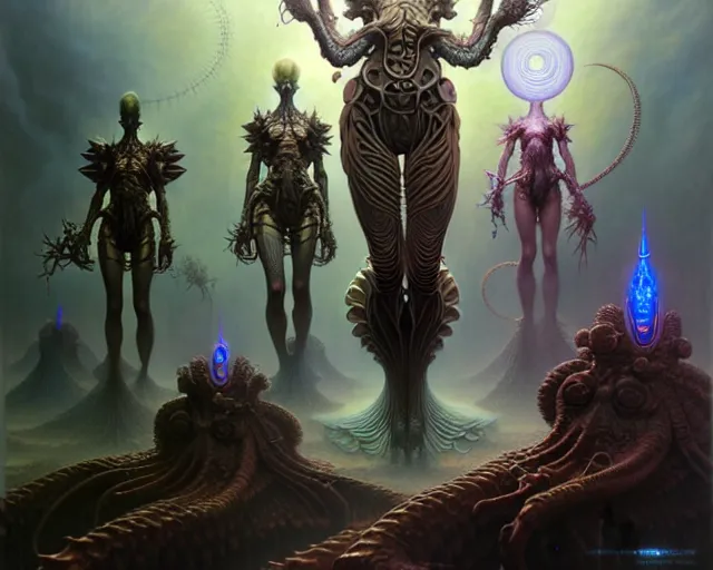 Prompt: the army of transcendence, fantasy character portrait made of fractals, ultra realistic, wide angle, intricate details, the fifth element artifacts, highly detailed by peter mohrbacher, hajime sorayama, wayne barlowe, boris vallejo, aaron horkey, gaston bussiere, craig mullins