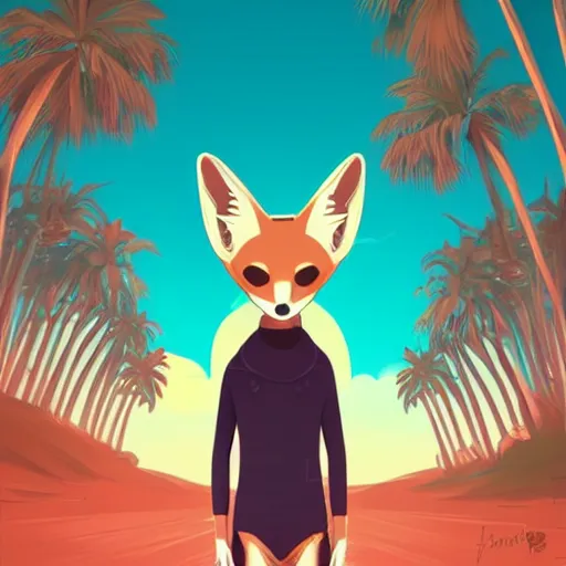 Prompt: fennec fox, clean cel shaded vector art. shutterstock. behance hd by lois van baarle, artgerm, helen huang, by makoto shinkai and ilya kuvshinov, rossdraws, illustration, palm trees silly