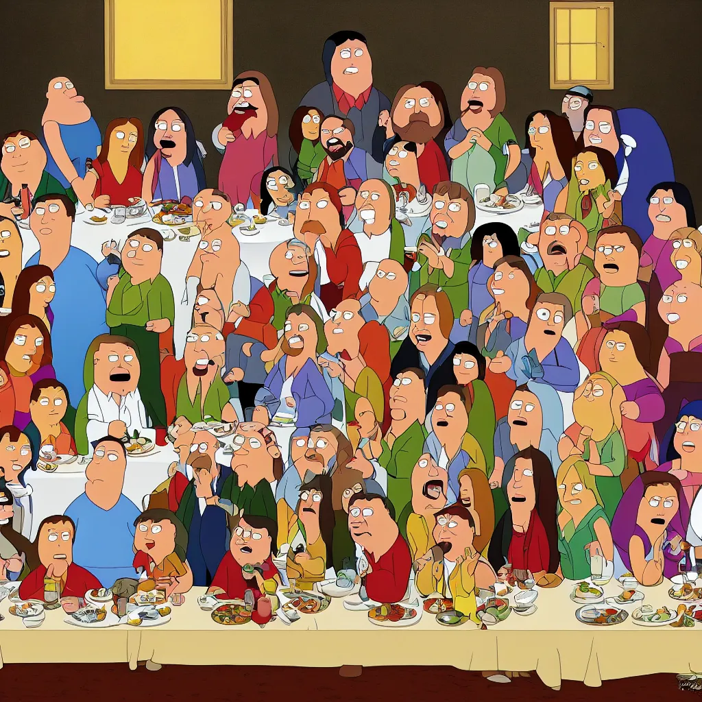 Image similar to the painting of the last supper with family guy characters