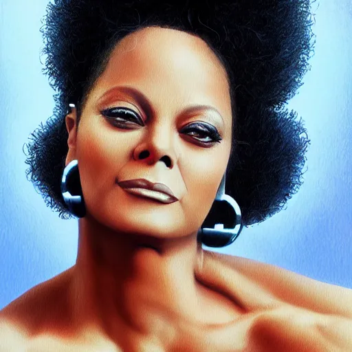 Prompt: Diana ross with the physique of a body builder, photorealistic, hyper realistic, ultra detailed, cinematic, dynamic lighting, refined, intricate, digital art, digital painting, masterpiece, 8k