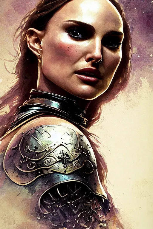 Image similar to natalie portman, legendary warrior, heroic, lord of the rings, tattoos, decorative ornaments, battle armor, by carl spitzweg, ismail inceoglu, vdragan bibin, hans thoma, greg rutkowski, alexandros pyromallis, perfect face, fine details, realistic shading photorealism