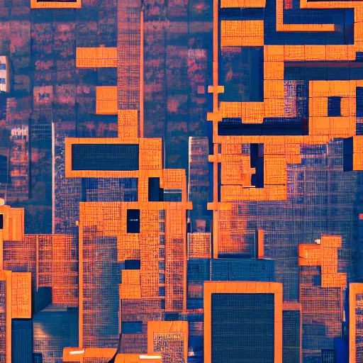 Prompt: city birds eye view, tetris, intricate artwork by tooth wu and wlop and beeple. octane render, trending on artstation, greg rutkowski very coherent symmetrical artwork. cinematic, hyper realism, high detail, octane render, 8 k, orange and black tones