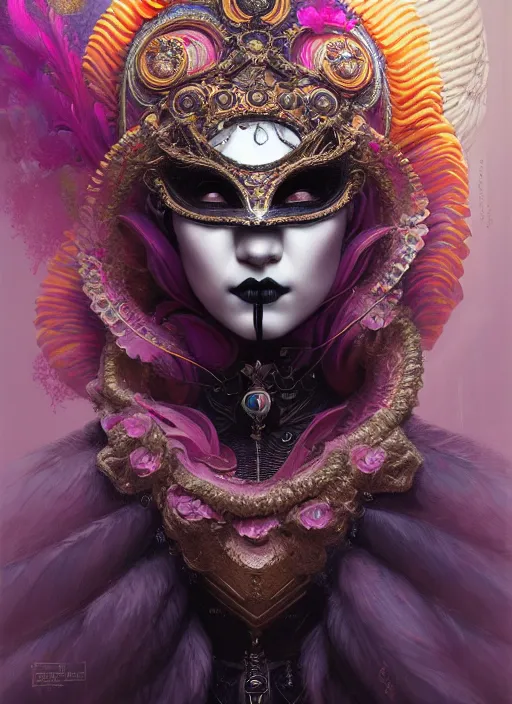 Image similar to hyper detailed ultra sharp elite venetian mask girl, gothic aesthetic, synthwave, colorful, ephemeral, ornate, intricate, digital painting, concept art, smooth, sharp focus, illustration, art by tom bagshaw and greg rutkowski and hannah yata, trending on artstation 8 k