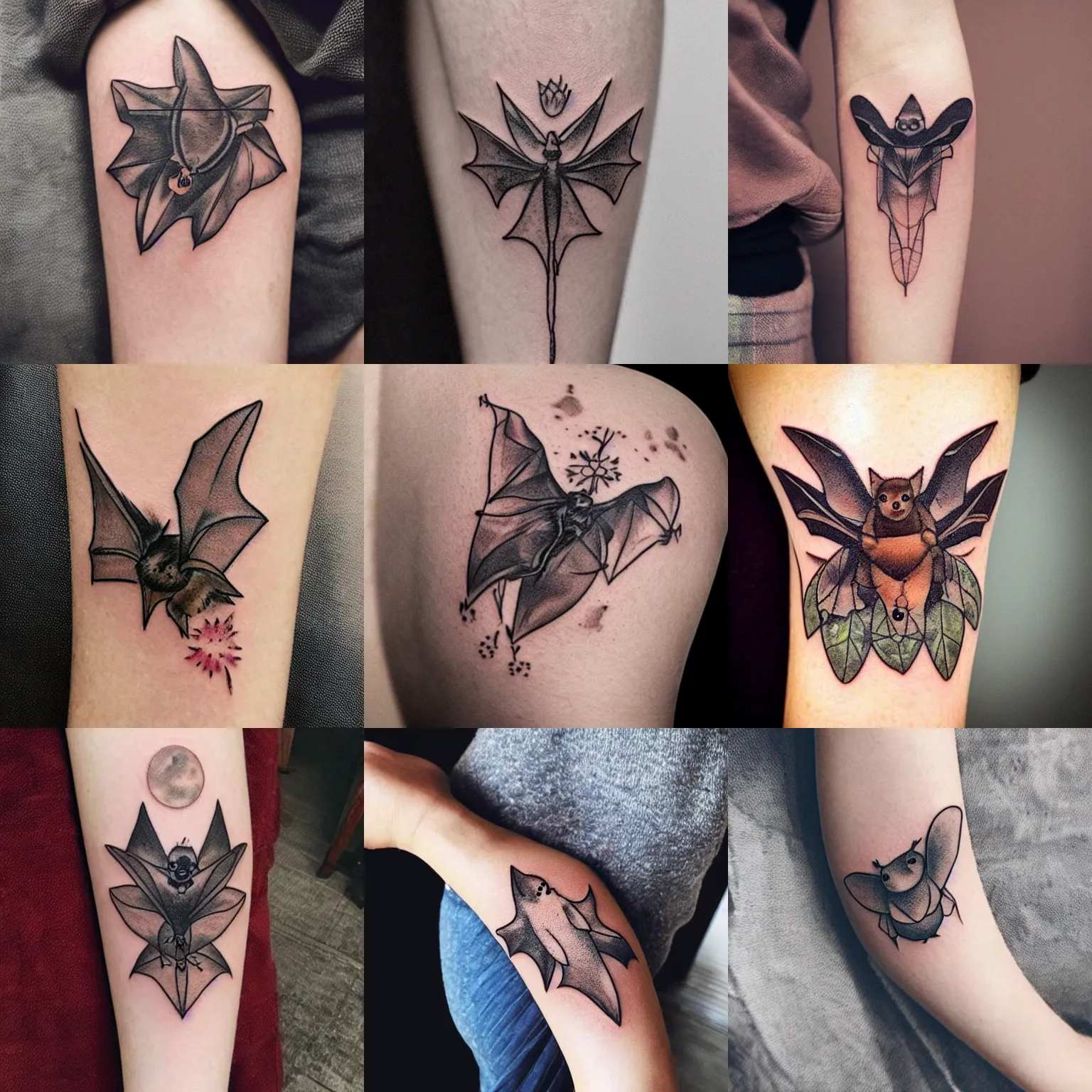 Prompt: cute brown bat hanging onto an edelweiss flower tattoo, neotraditional modern, instagram highlights