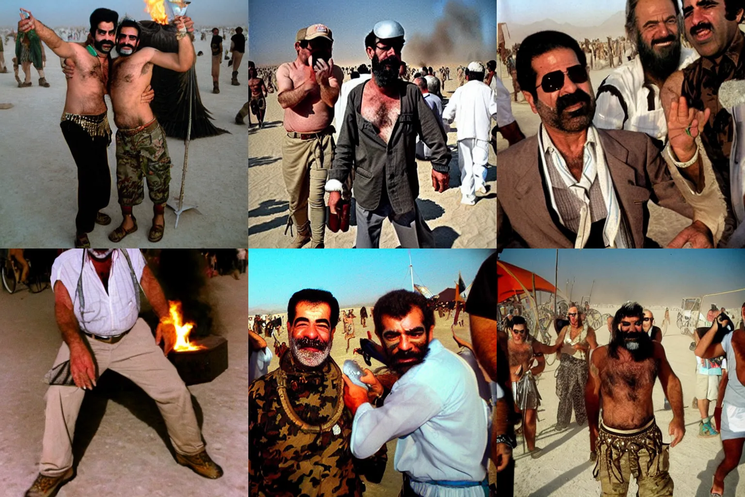 Prompt: saddam hussein partying at burning man