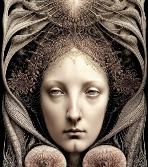 Image similar to detailed realistic beautiful iris goddess face portrait by jean delville, gustave dore, iris van herpen and marco mazzoni, art forms of nature by ernst haeckel, art nouveau, symbolist, visionary, gothic, neo - gothic, pre - raphaelite, fractal lace, intricate alien botanicals, ai biodiversity, surreality, hyperdetailed ultrasharp octane render