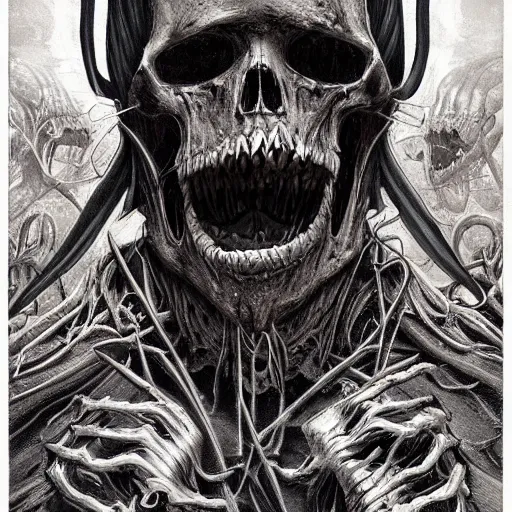 Prompt: Death metal cover art by Gottfried Bammes and Giger and Bill Ellis, trending on artstation