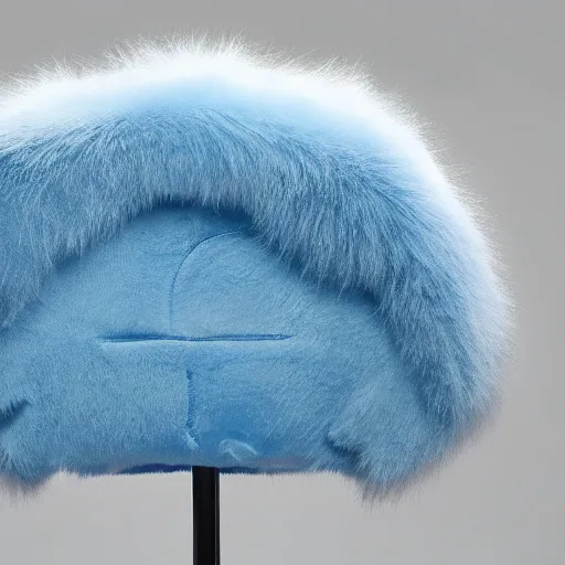 Image similar to nike logo made of very fluffy blue faux fur placed on reflective surface, professional advertising, overhead lighting, heavy detail, realistic by nate vanhook, mark miner