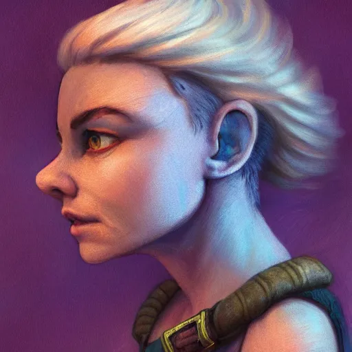 Image similar to Portrait of rugged adult female gnome, D&D fantasy magic, pixie undercut hairstyle, blue thunder lightning magic, blue light, intricate, highly detailed, digital painting, artstation, concept art, sharp focus, from Valerian and the City of a Thousand Planets, in the style of Ruan Jia and Mandy Jurgens and Artgerm and Greg Rutkowski and William-Adolphe Bouguerea