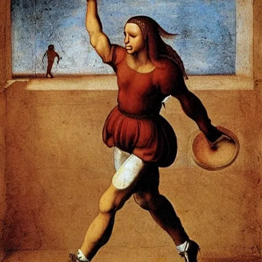 Image similar to Olivia Newton-John playing football by Leonardo da Vinci