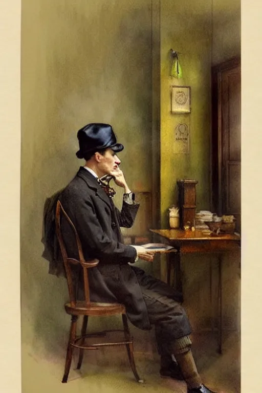 Image similar to ( ( ( ( ( 1 9 5 0 s 1 9 th century sherlock holmes interior study 2 2 1 b baker street, london. muted colors. ) ) ) ) ) by jean - baptiste monge!!!!!!!!!!!!!!!!!!!!!!!!!!!!!!