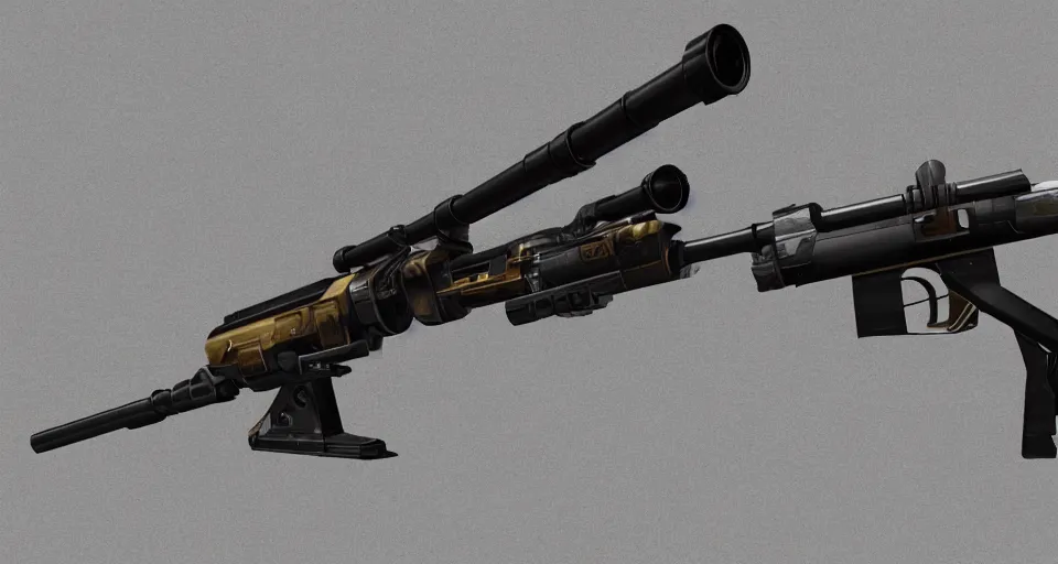 Prompt: extremely detailed ultra realistic side view photo retro vintage sci fi laser sniper rifle, detailed trigger, chemically propelled, electric, steel, wood accents, intricate detail, elegant sleek smooth body, railgun, chemrail, gauss, smooth utopian design, ultra high quality, octane, cod, destiny, warframe, terminator