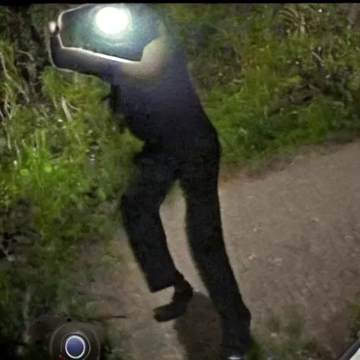 Image similar to Obama caught on trail cam footage, creepy distorted night cam