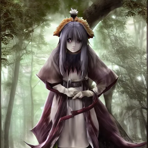 Image similar to cute wolf priestess of the forest temple, canine shrine maiden, anime girl, vray