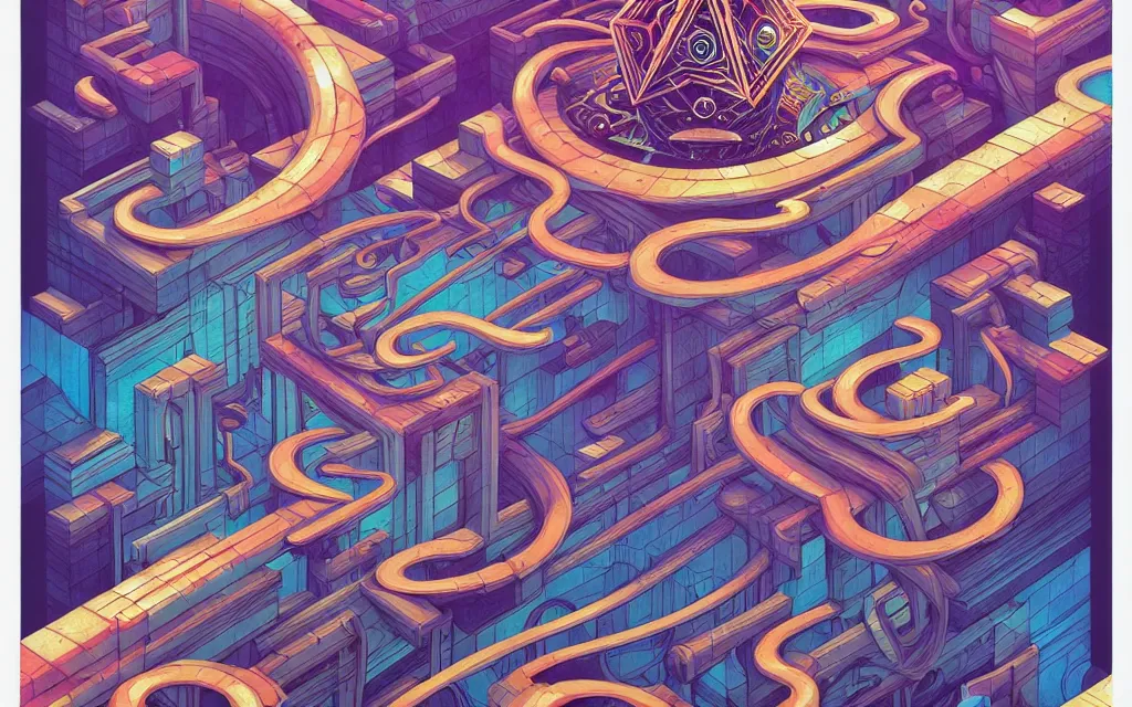 Image similar to arcane twisted turn of fate abstraction, centered award winning ink pen illustration, isometric abstract illustration by dan mumford, edited by craola, technical drawing by beeple and tooth wu, tiny details by artgerm and watercolor girl, symmetrically isometrically centered