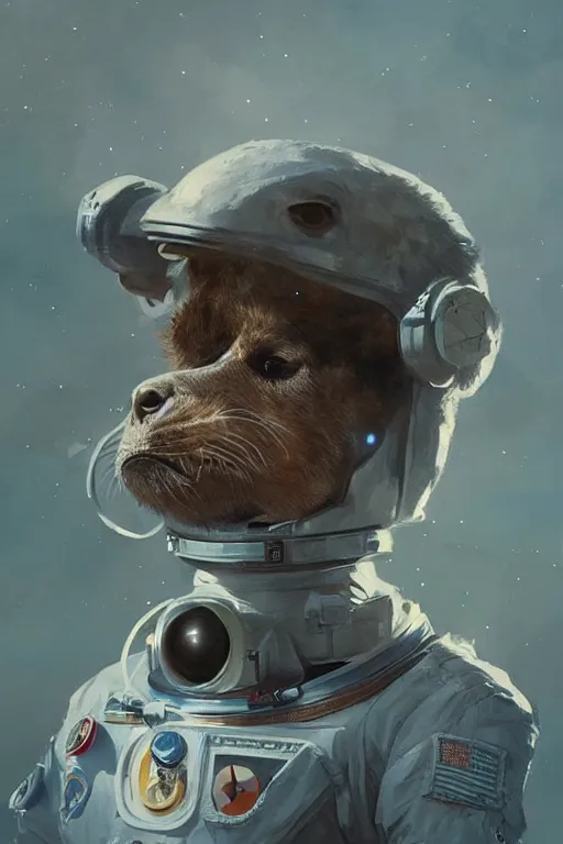 Prompt: fancy portraits of animal astronauts in space by greg rutkowski, high detail, realistic, concept art, trending on artstation.