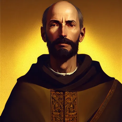 Image similar to portrait of saint ignatius of loyola, 4 k, concept art, by wlop, ilya kuvshinov, artgerm, krenz cushart, greg rutkowski, pixiv. cinematic dramatic atmosphere, sharp focus, volumetric lighting, cinematic lighting, studio quality