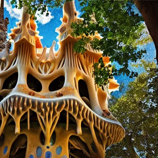 Image similar to Gaudí treehouse, Gaudí inspired, realistic,