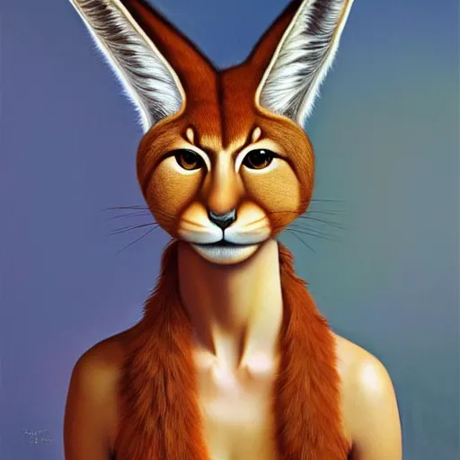 Prompt: fullbody portrait of humanoid anthropomorphic cute fluffy caracal with laurel wreath on his head, chaplet on head, illustration, high detail, francine van hove