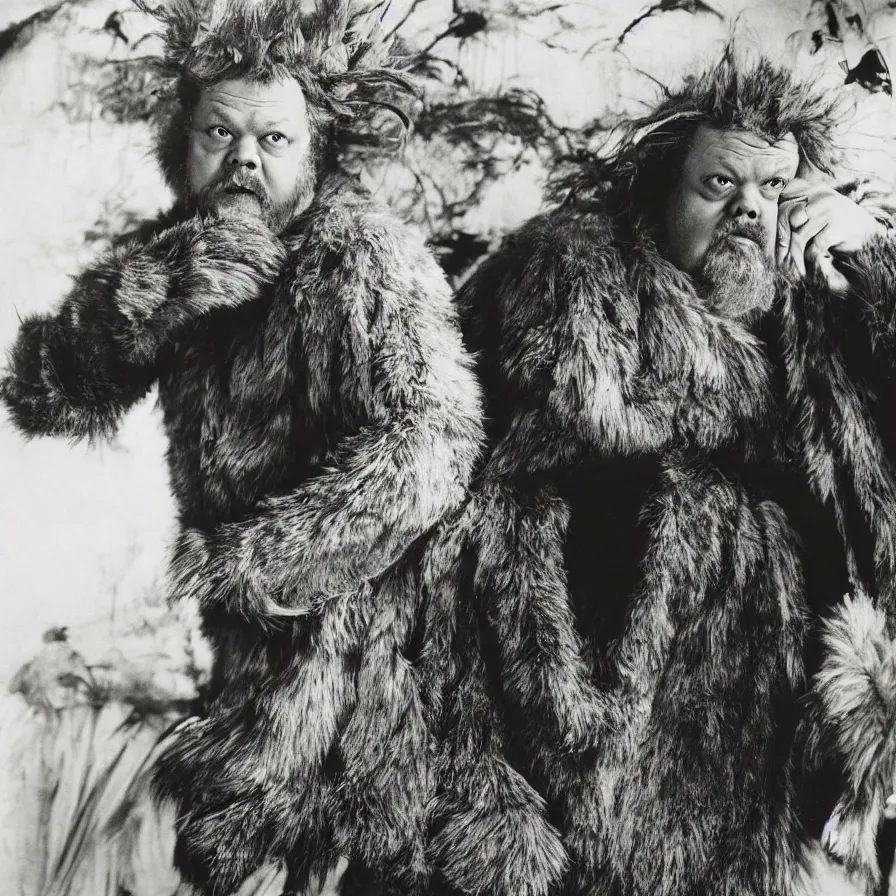 Prompt: An Annie Leibovitz portrait of Orson Welles in a Where the Wild Things Are costume