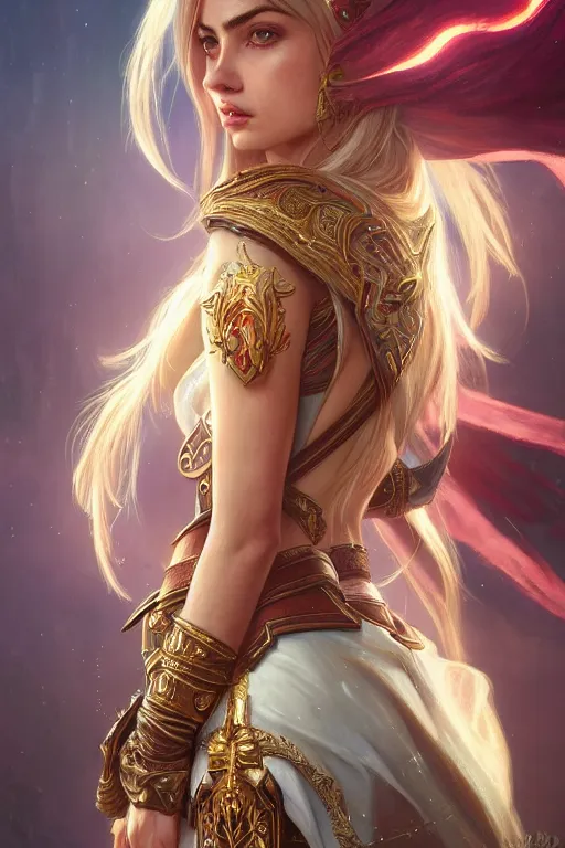 Image similar to Ana De Armas as a blood elf, world of warcraft, wow , intricate, elegant, highly detailed, digital painting, artstation, concept art, smooth, sharp focus, illustration, art by artgerm and greg rutkowski and alphonse mucha