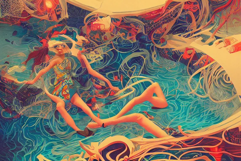 Image similar to traveling the river styx, tristan eaton, victo ngai, artgerm, rhads, ross draws