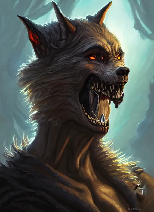 Prompt: a _ fantasy _ style _ portrait _ painting _ of werewolf, dnd, wicked, oil _ painting _ unreal _ 5 _ daz. _ rpg _ portrait _ extremely _ detailed _ artgerm _ greg _ rutkowski _ greg