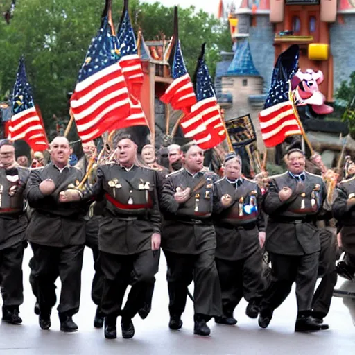 Image similar to nazi army marching through disney world, very coherent, scary