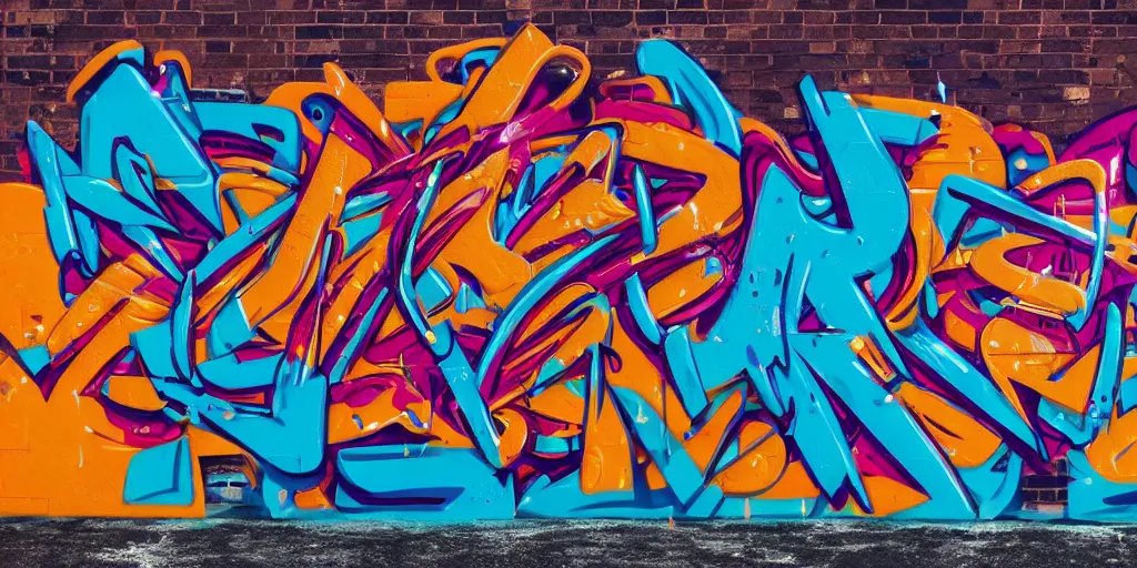 Prompt: 3 d! wildstyle graffiti, gradient! shading!, extreme wide angle, arrows, paint drips, in the style of daim!, totem, fleks, odeith, octane render, unreal engine, 4 k, reflective