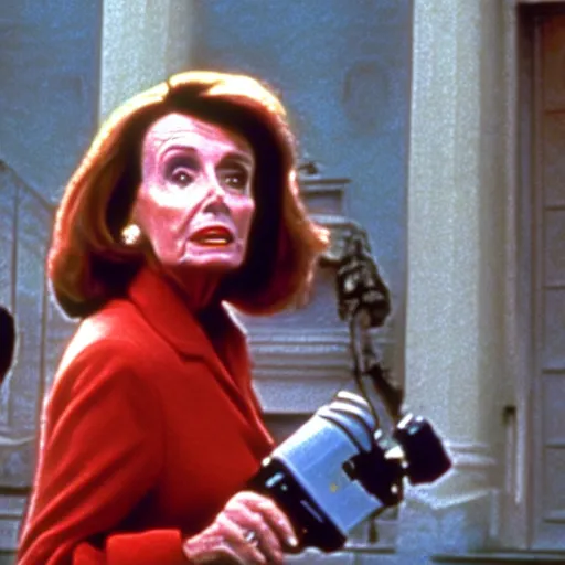 Prompt: film still of nancy pelosi as zuul in ghostbusters.