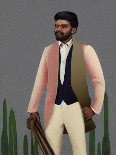 Image similar to artwork by Enjolras Delphin, of a solo individual portrait of an Indian guy with lilies, dapper, simple illustration, domestic, nostalgic, full of details, Matte painting, trending on artstation and unreal engine