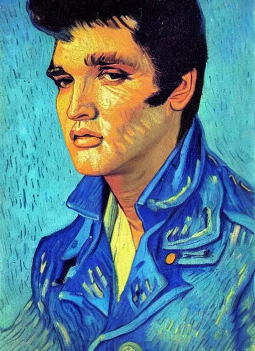 Image similar to oil painting of elvis presley by van gogh