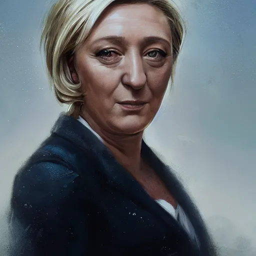 Image similar to Portrait of Marine le Pen , french revolution, heroic, amazing splashscreen artwork, splash art, head slightly tilted, natural light, elegant, intricate, fantasy, atmospheric lighting, cinematic, matte painting, detailed face, by Greg rutkowski